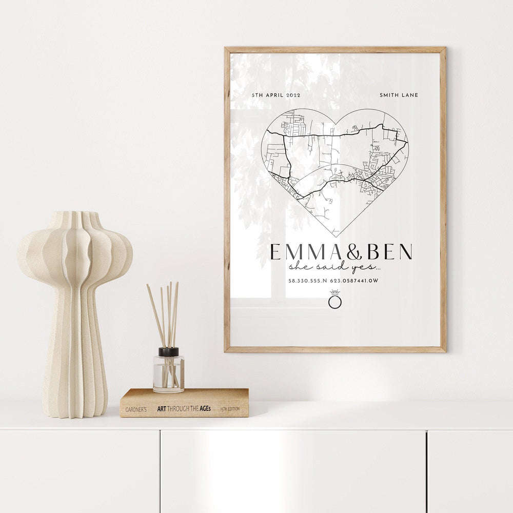 Engagement Gift, She Said Yes Print, Personalised Couples Engagement Gift, She Said Yes Gift Ideas, Engagement Gifts and Keepsake