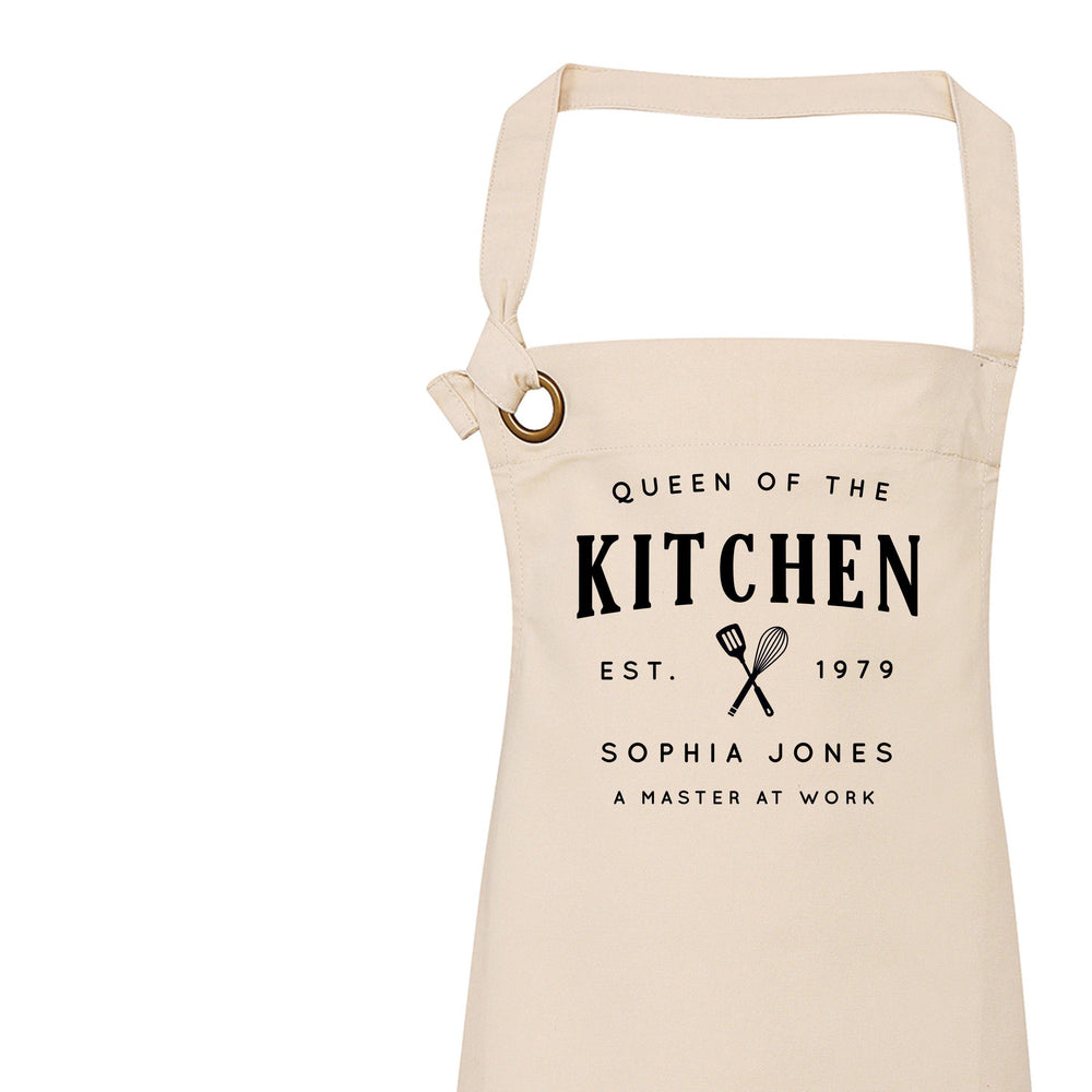 Aprons for Women | Queen of the Kitchen | Personalised Apron | Custom Apron | Vintage Style Personalised Apron | Homeware Gift Ideas - Glam & Co Designs Ltd
