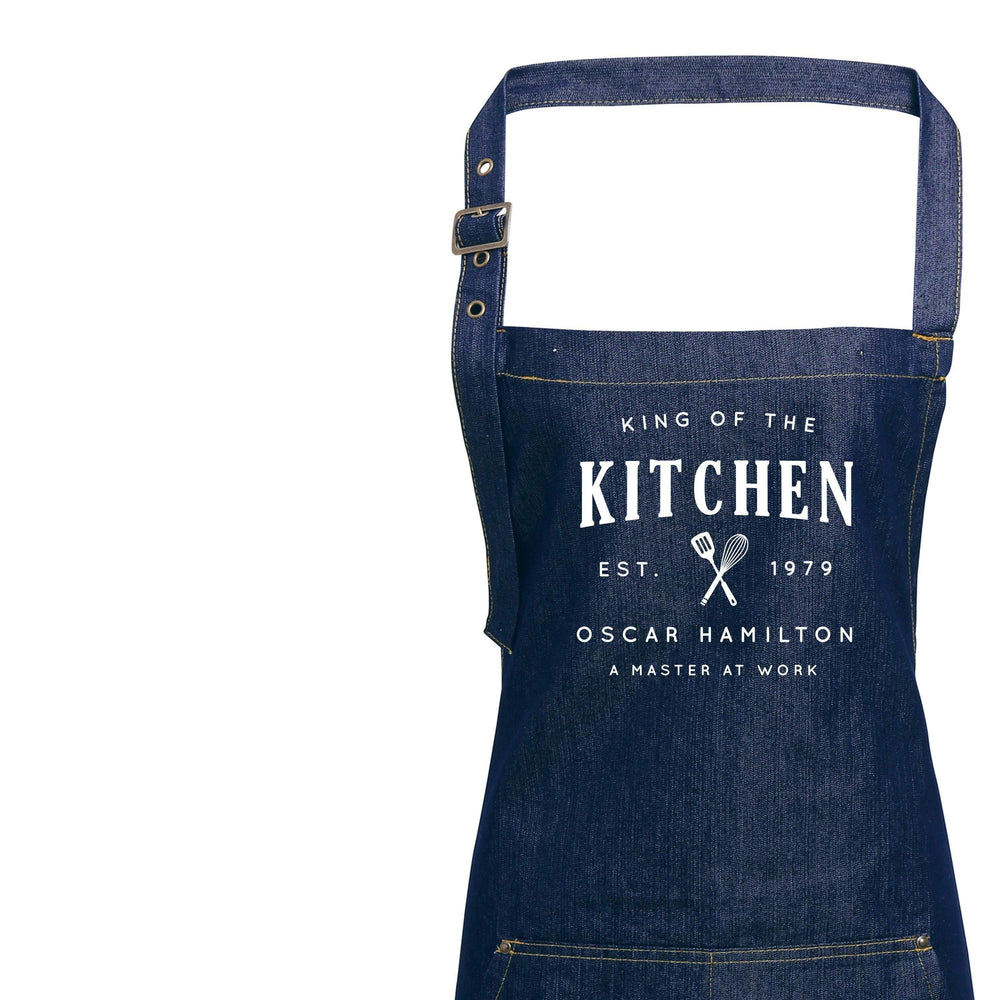 Personalised Denim Aprons | King of the Kitchen Apron | Aprons for Men | Custom apron for Him | Personalised Apron | Custom Denim Apron - Glam and Co 