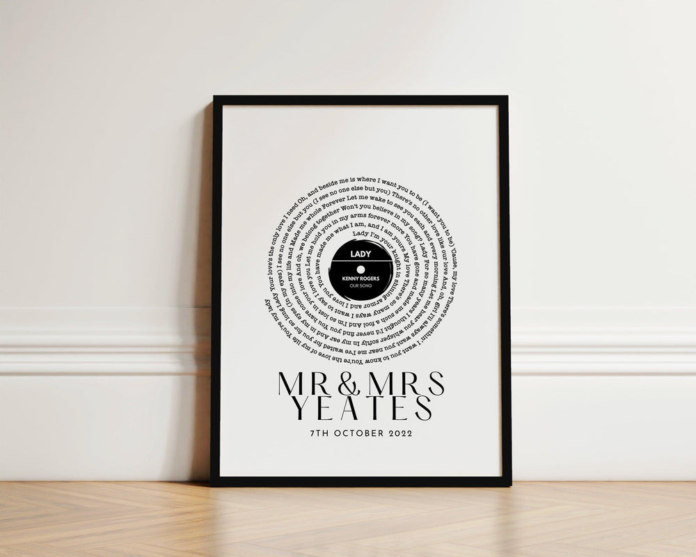 Song Lyric Print, Song Lyric Gift for Him and Her, Anniversary Gifts for Him Her, Vinyl Record Song Lyric Gift, Vinyl Record Print - Glam and Co 