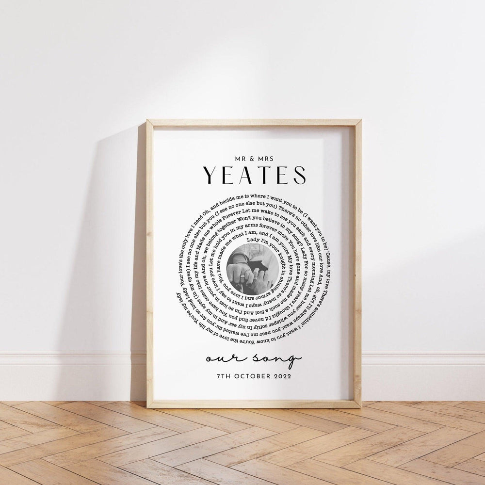 Wedding Anniversary Gift for Him and Her, Anniversary Gifts for Him Her, Vinyl Record Song Lyric Gift, Vinyl Record Print, Personalised Gift - Glam and Co 