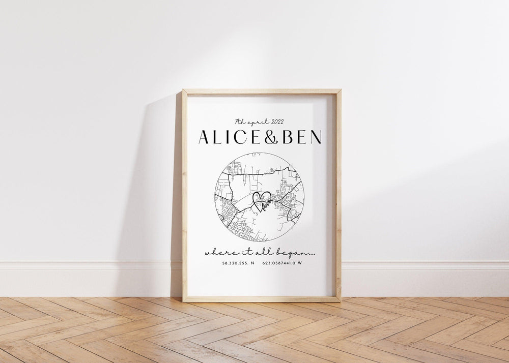 Personalised New Home Map Print, Our New home map print, Home Map Gift for Anniversary, House Warming Gifts for Him and Her, New Home Gifts - Glam and Co 