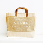 Personalised Jute Tote Shopping Bag | Personalised Bag Name Place and Date - Glam and Co 