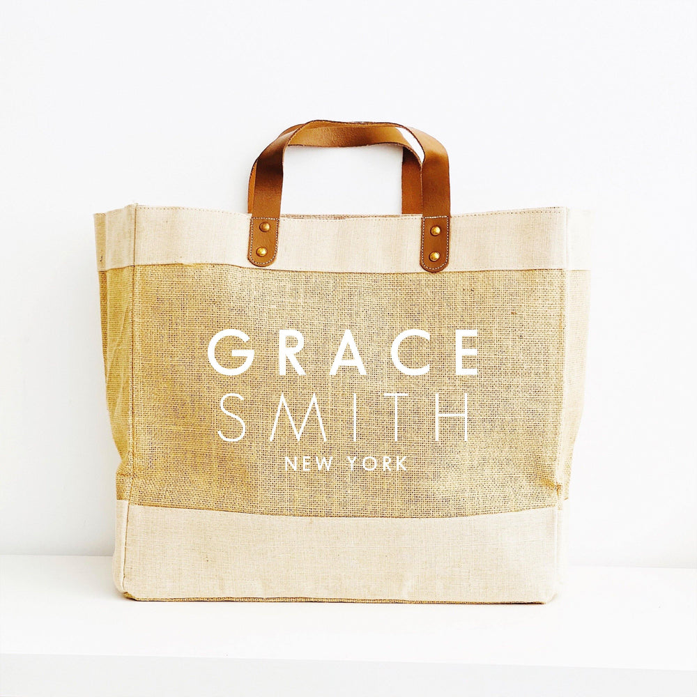 Personalised Jute Tote Bag - Custom Name and Place - Glam and Co 