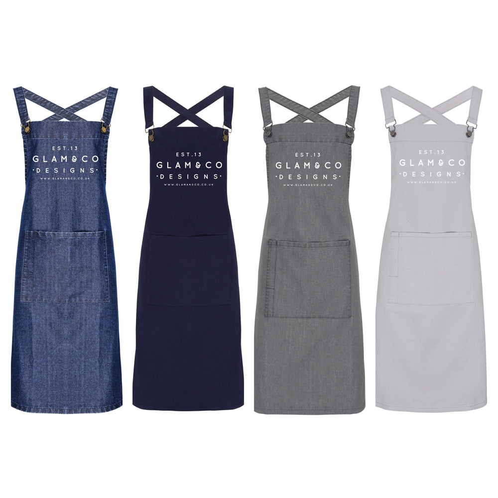 Personalised Denim Barista Style Apron | Aprons for Men and Women | Est Date - Glam & Co Designs Ltd