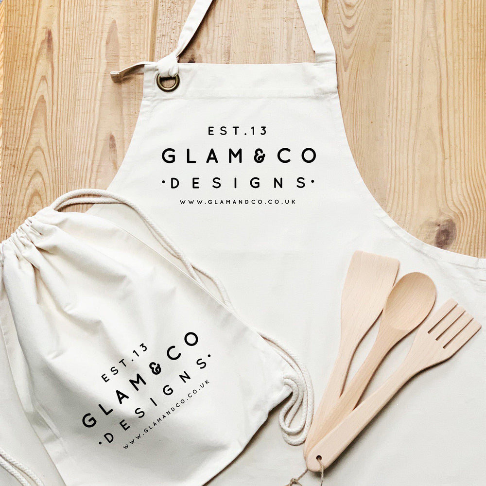 Logo Design Apron Sets | Aprons for Women | Aprons for Men | Design your own Logo Apron - Glam and Co 