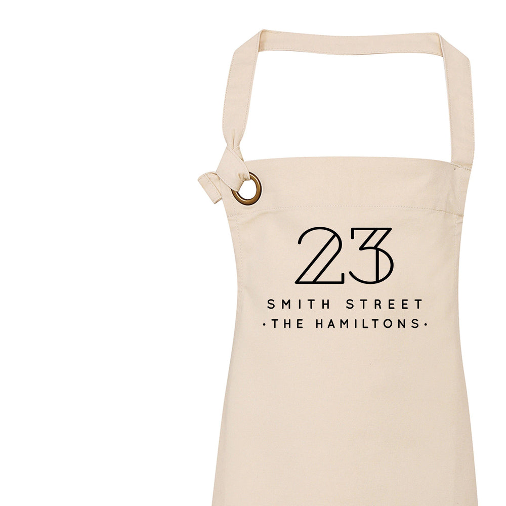 Personalised Apron | Aprons for Women and Men | Address and Surname - Glam & Co Designs Ltd