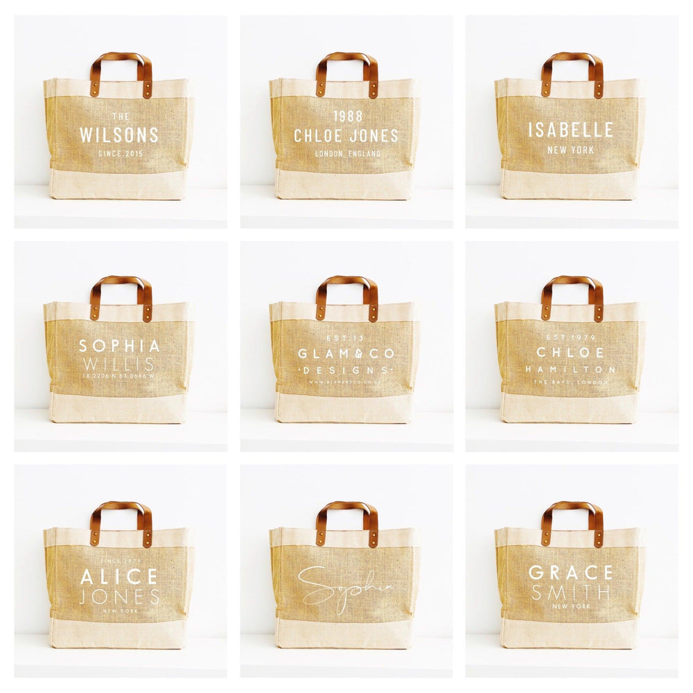 Personalised Jute Tote Shopping Bag | Name and Co-Ordinates