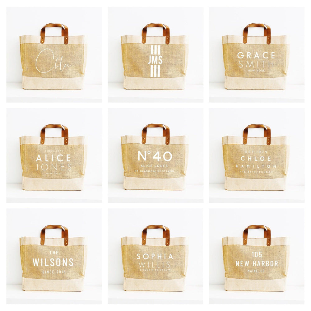 Personalised Jute Tote Shopping Bag | Custom Name and Place Bag