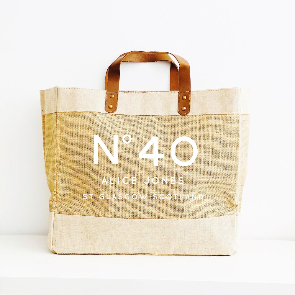 Personalised Jute Tote Shopping Bag - 40th Birthday Bag