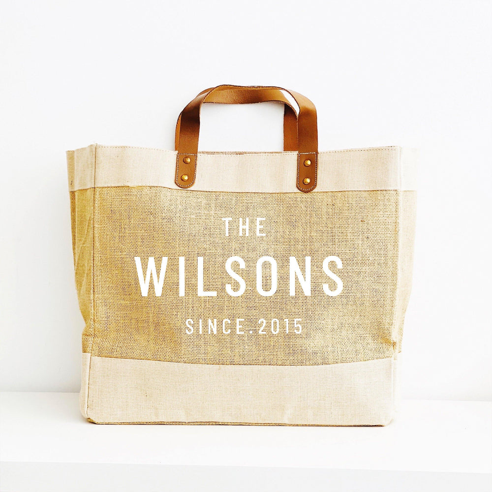 Personalised Jute Tote Shopping Bag | Family Name Shopper - Glam and Co 