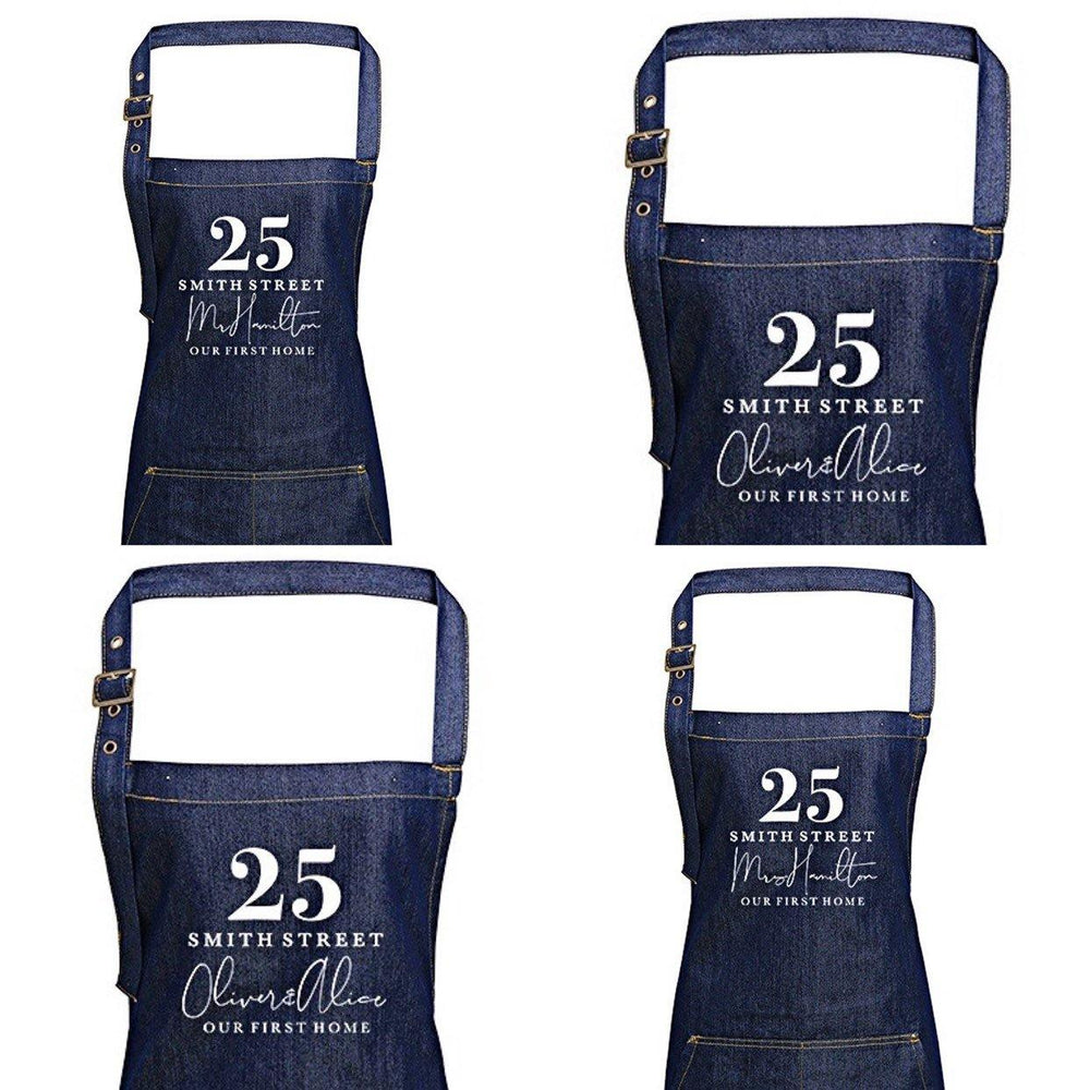 Mr and Mrs Gift Ideas | Personalised Apron | Personalised Apron for Mr and Mrs | Gift ideas for Weddings | Him and Her Gift Ideas | Denim - Glam & Co Designs Ltd