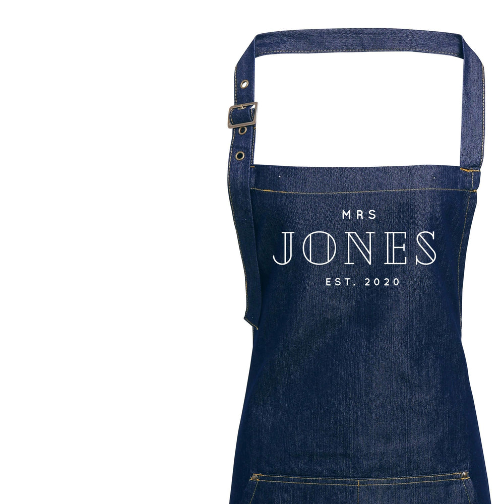 Mr and Mrs Gift Ideas | Personalised Denim Apron | Personalised Apron for Mr and Mrs | Gift ideas for Weddings | Him and Her Gift Ideas