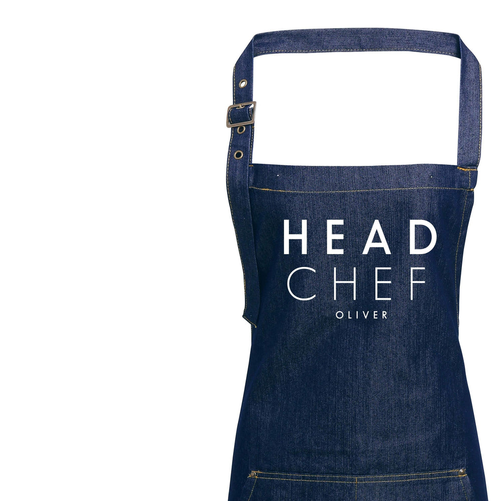 Head Chef Apron | Personalised Denim Aprons | Aprons for Men | Aprons for Women | Personalised Head Chef Denim Apron | Custom Head Chef - Glam and Co 